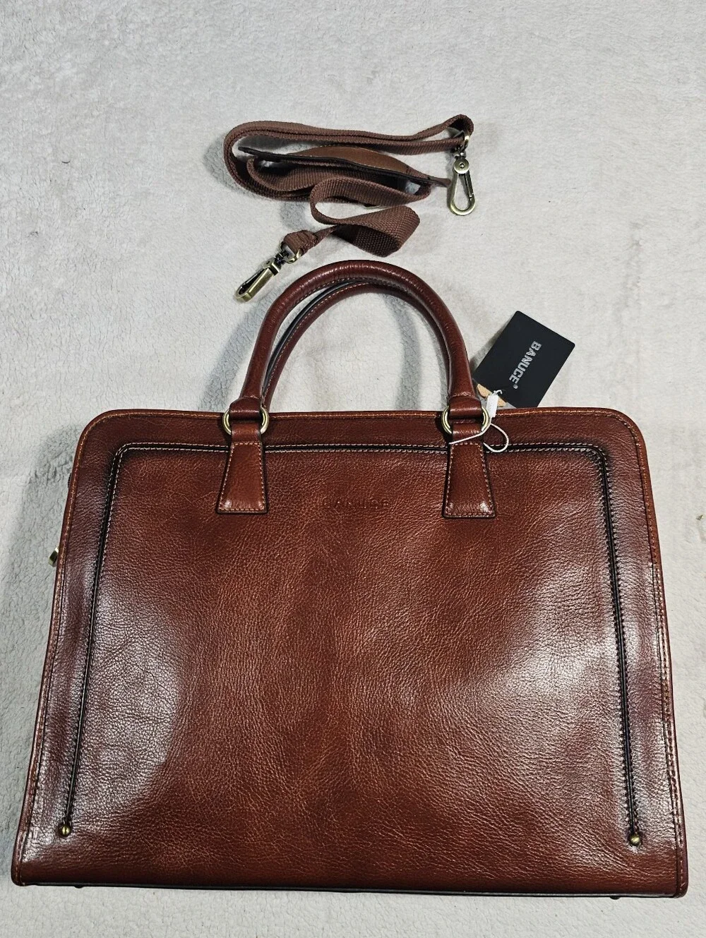 Banuce Genuine Full Grains Italian Leather Briefcase Women / Men Laptop Bag NEW